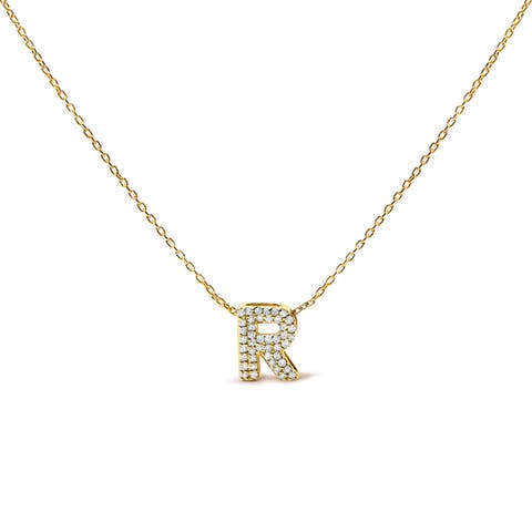 10K Gold Diamond Accent "A-Z" Initial Bubble Pendant Necklace