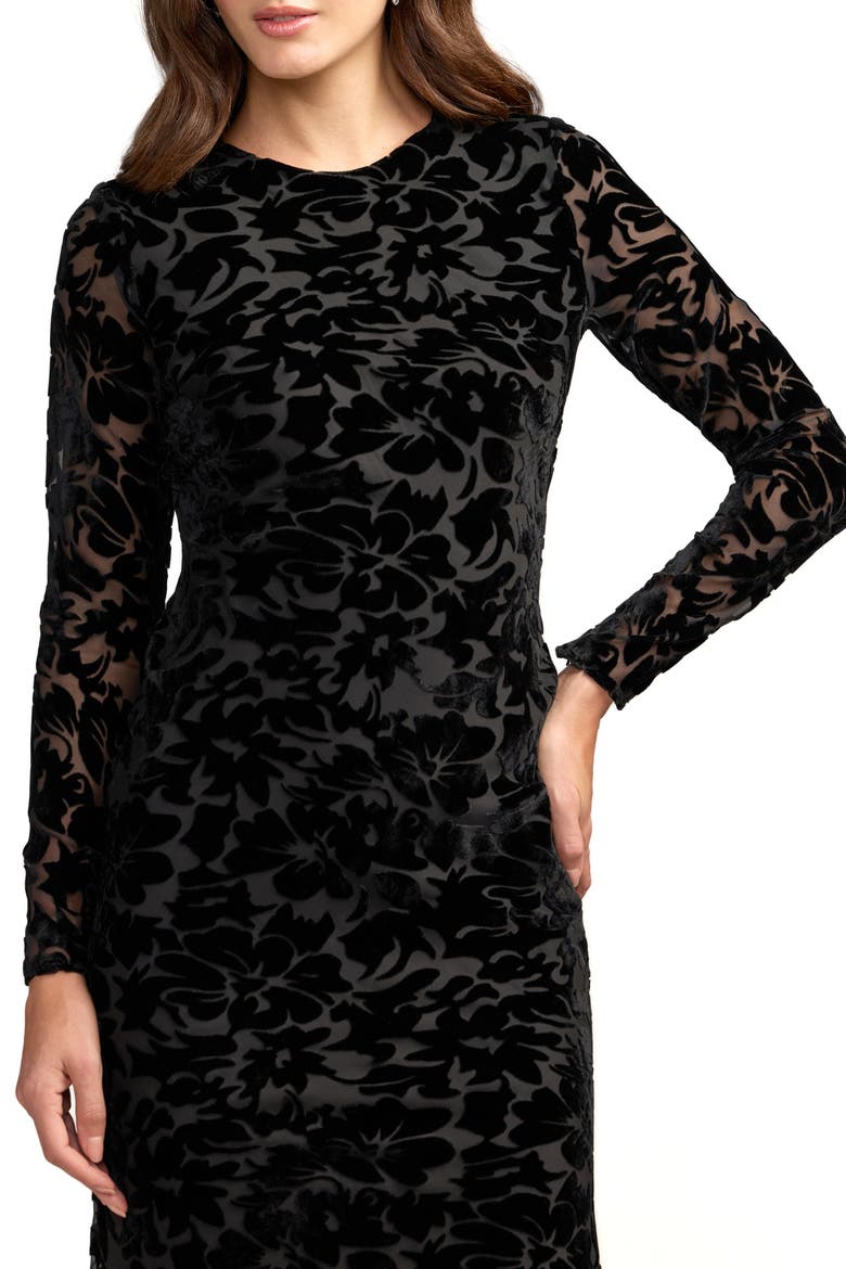 Floral Velvet Burnout Long Sleeve Gown, Alternate, color, Black