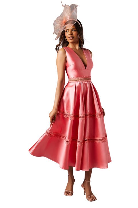 Petite Plunge Neck Twill Midi Dress