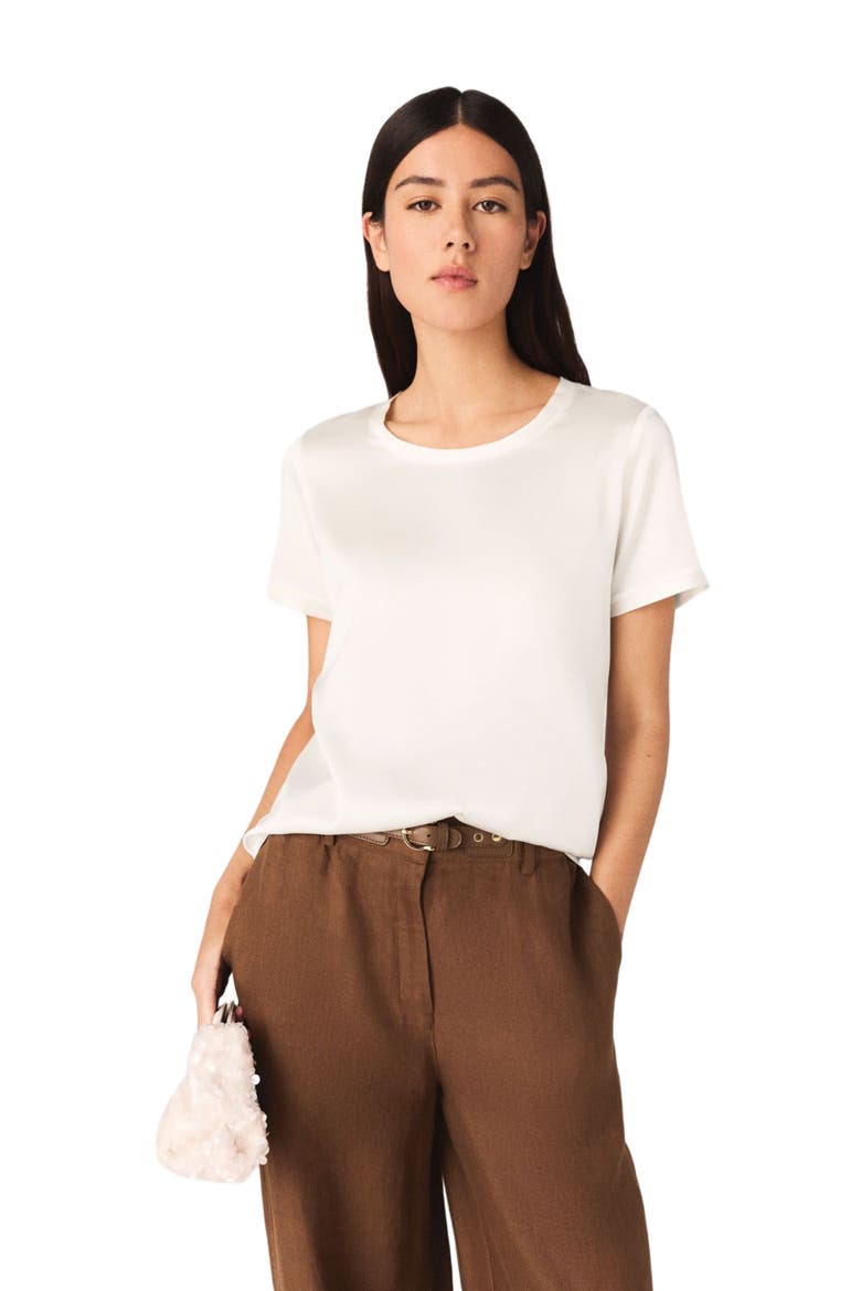 Short-sleeved silk top, Main, color, White