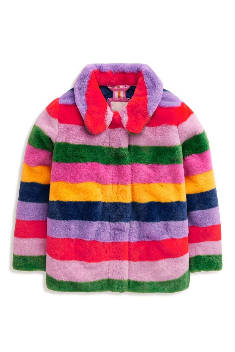 Kids' Fun Faux Fur Coat, Main, color, RAINBOW FUR STRIPE