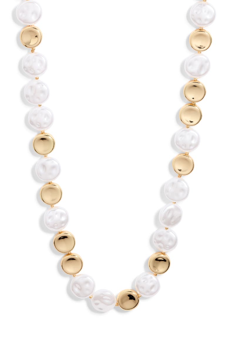 Faux Pearl & Bead Necklace, Main, color, WHITE- GOLD