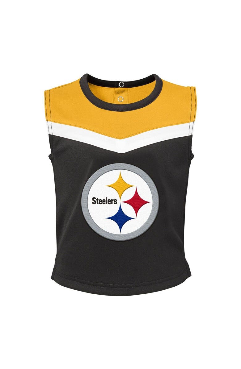 Outerstuff Girls Toddler Black Pittsburgh Steelers Spirit Cheer Three-Piece Cheerleader Set, Alternate, color, 