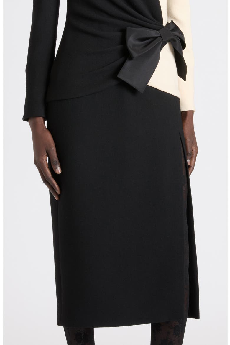 Bow Detail Long Sleeve Crepe Couture Dress, Alternate, color, BLACK/ CREAM