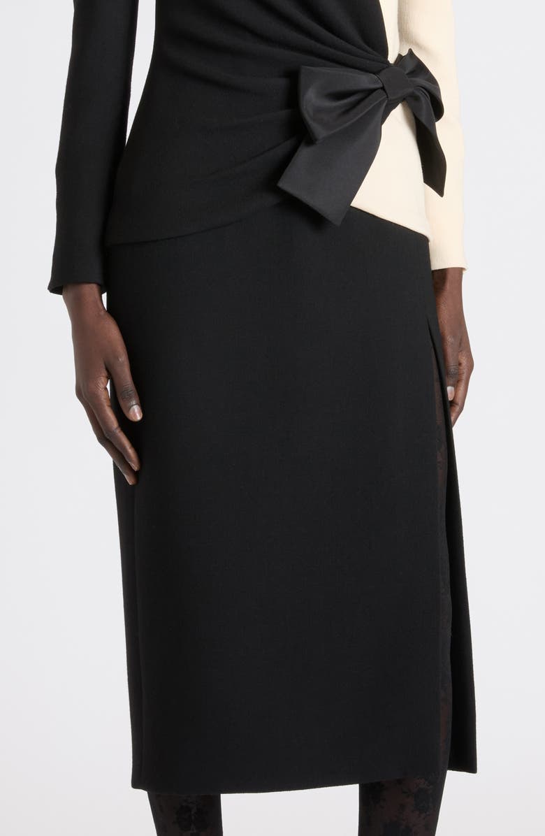 Valentino Bow Detail Long Sleeve Crepe Couture Dress, Alternate, color, Black/ Cream