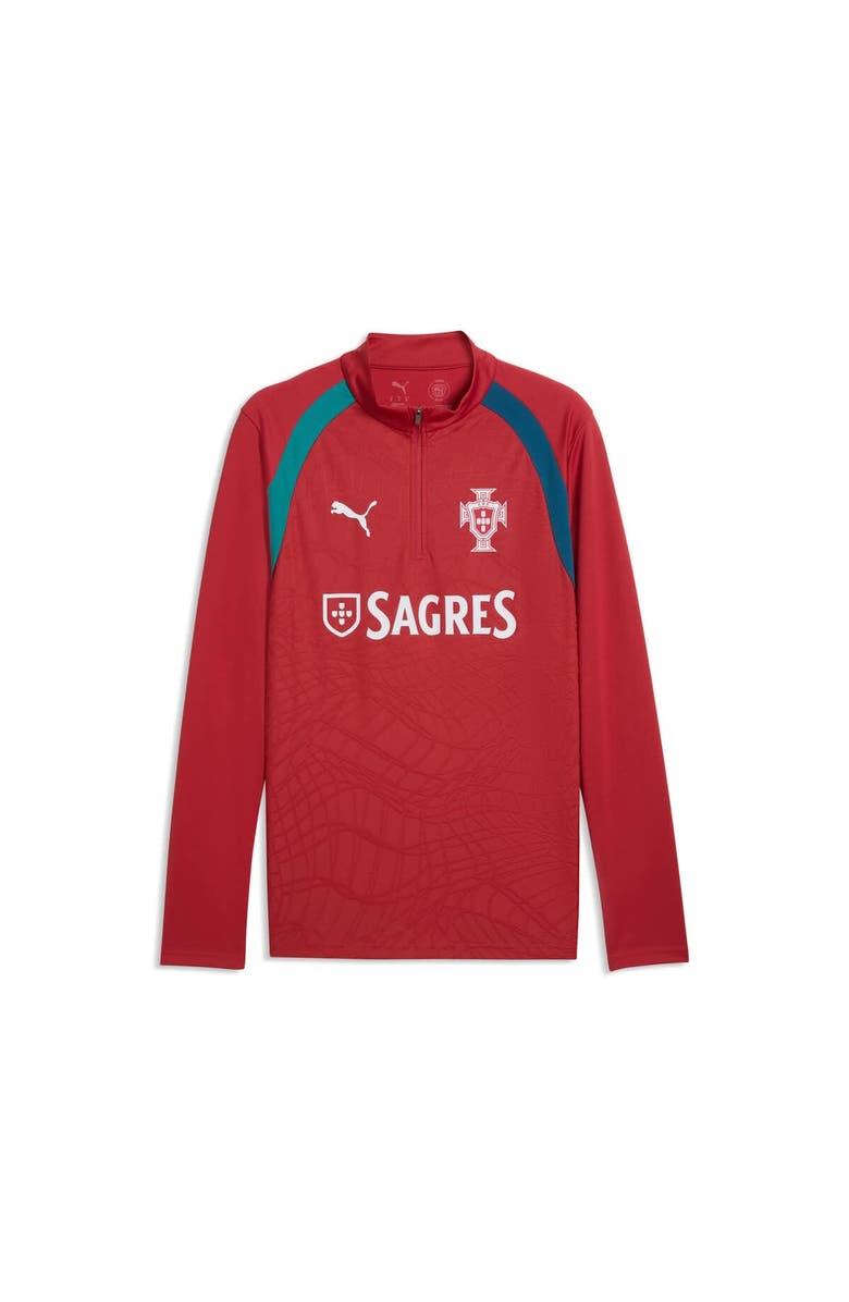 PUMA Men's Puma Red Portugal National Team Pre-Match Sponsor Patch Quarter-Zip Pullover, Alternate, color, Red