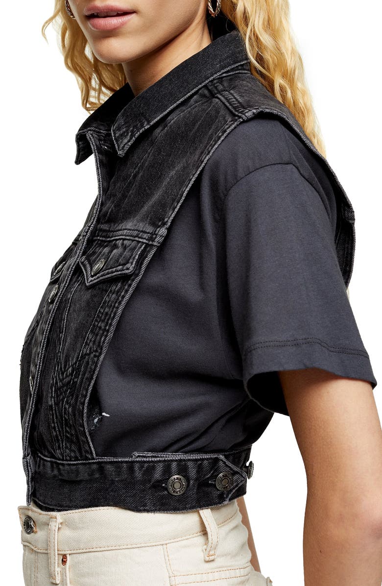 Topshop Tibet Tab Denim Vest, Alternate, color,