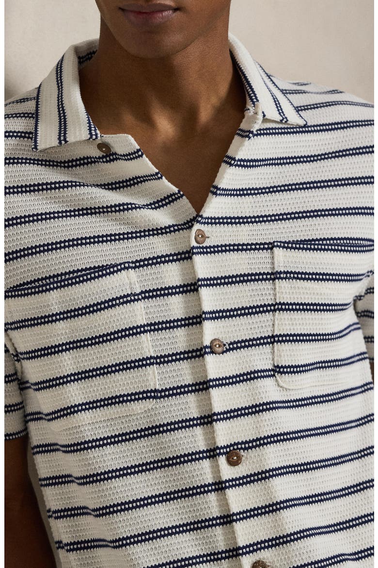 Stripe Pointelle Camp Shirt, Alternate, color, PALE CREAM/ NEWPORT NAVY