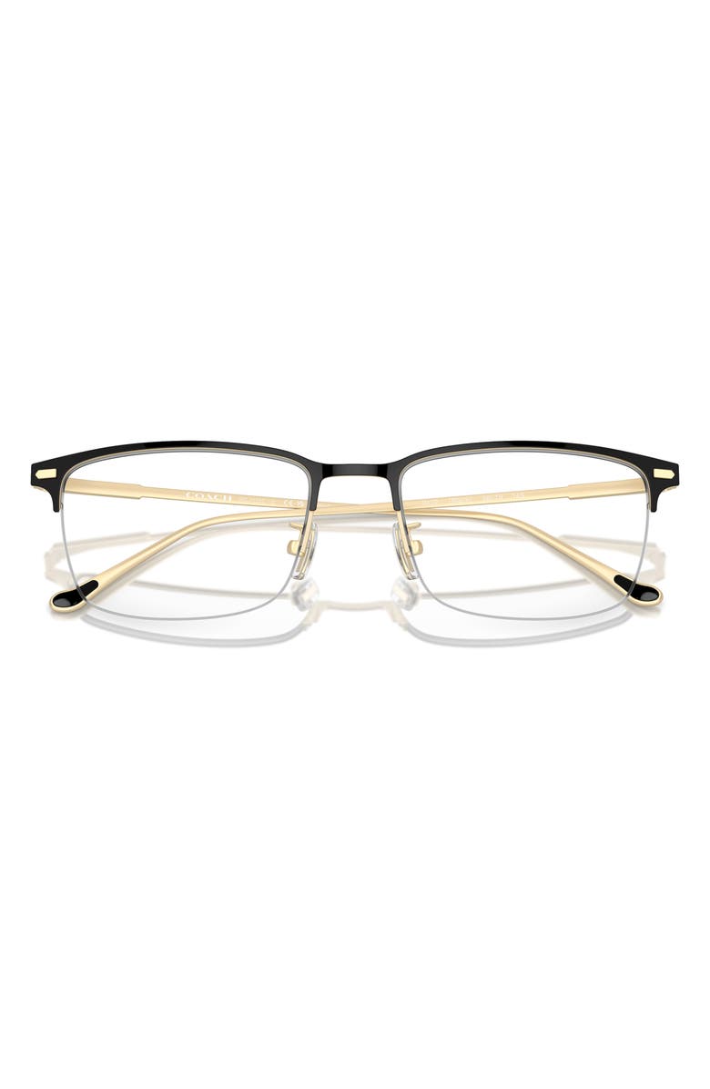COACH 56mm Semi Rimless Rectangular Optical Glasses, Alternate, color, Black / Light Gold / Demo Lens