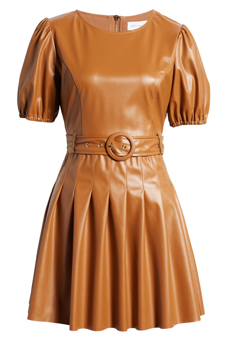 Set the Scene Faux Leather Minidress, Alternate, color, BROWN