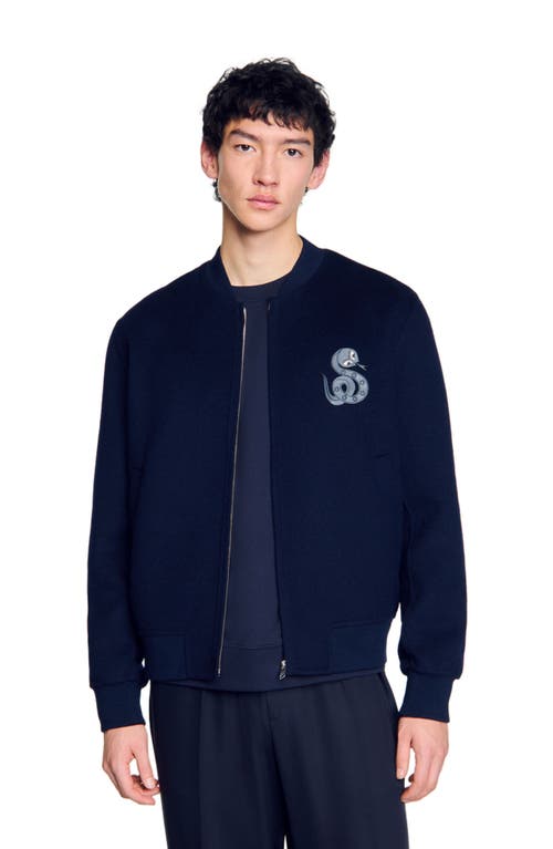 Sandro Double-faced Snake-detail Jacket In Midnight Blue