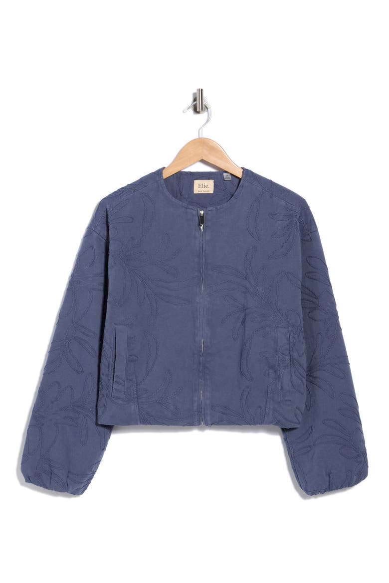 Embroidered Cropped Bomber Jacket, Main, color, SMOKE BLUE