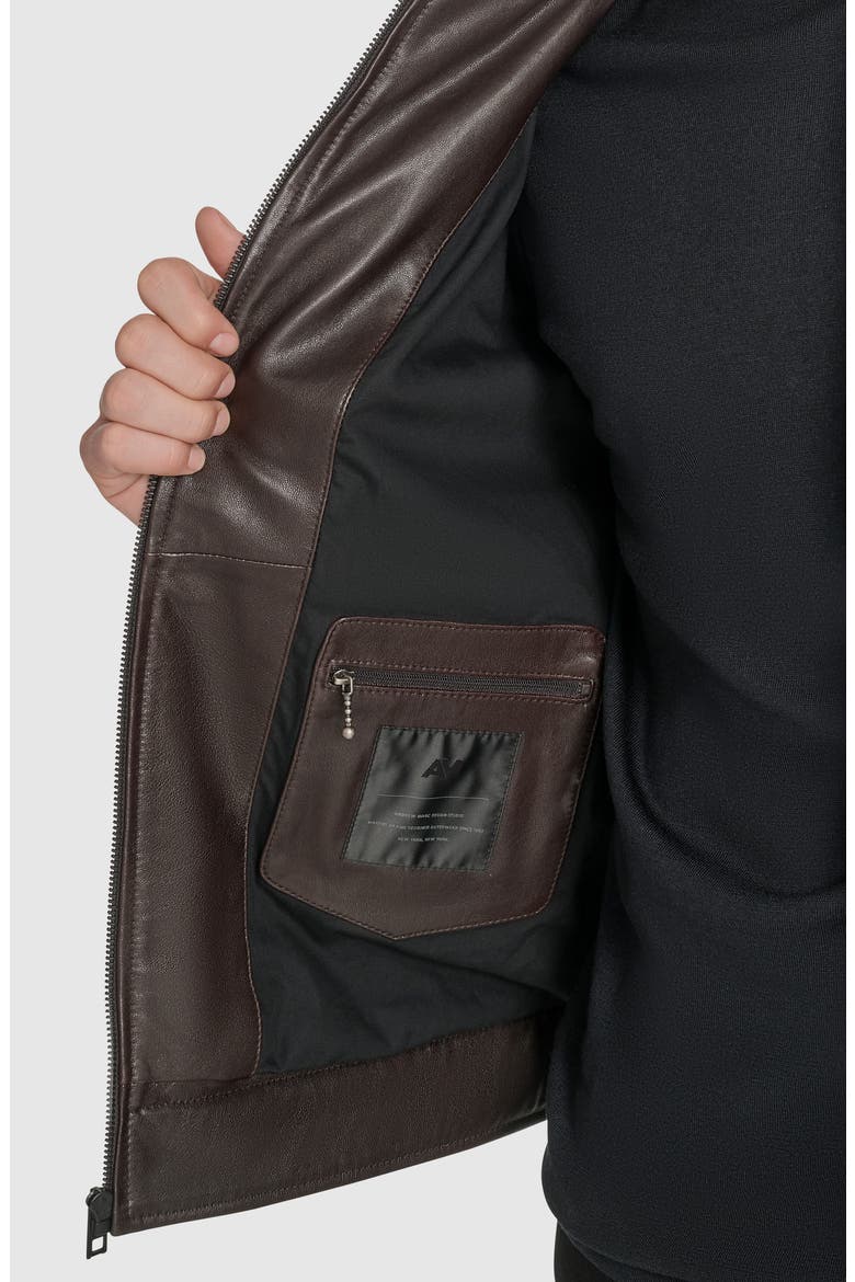 Fine Grain Lambskin Leather Bomber Jacket, Alternate, color, DARK BROWN