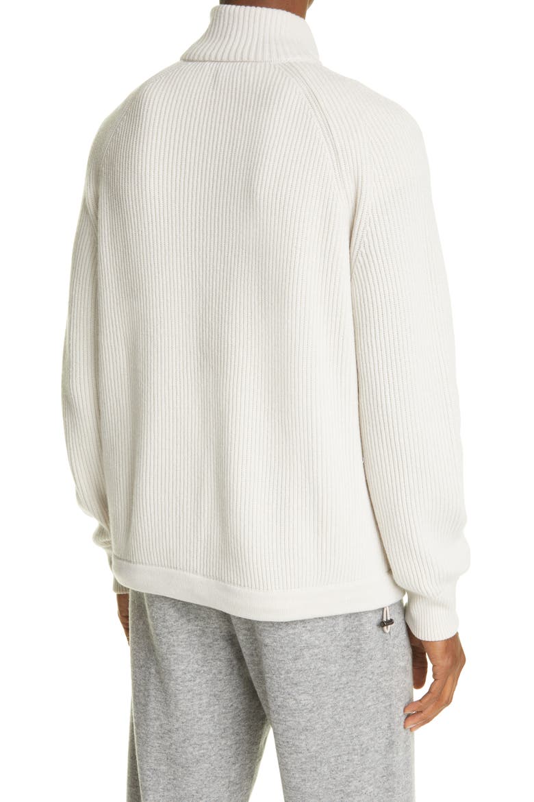 Rib Quarter Zip Cashmere Pullover, Alternate, color, WHITE
