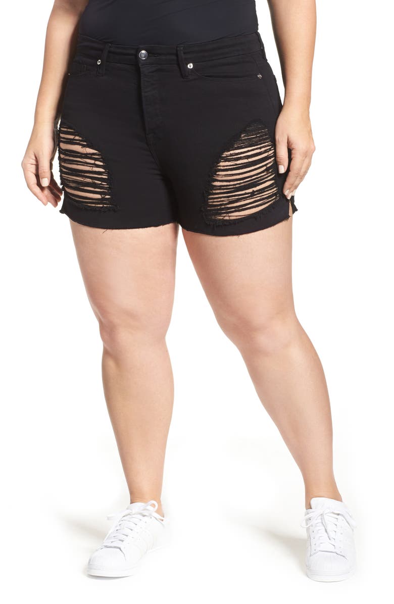 Good American Destroyed Cutoff Denim Shorts, Alternate, color,