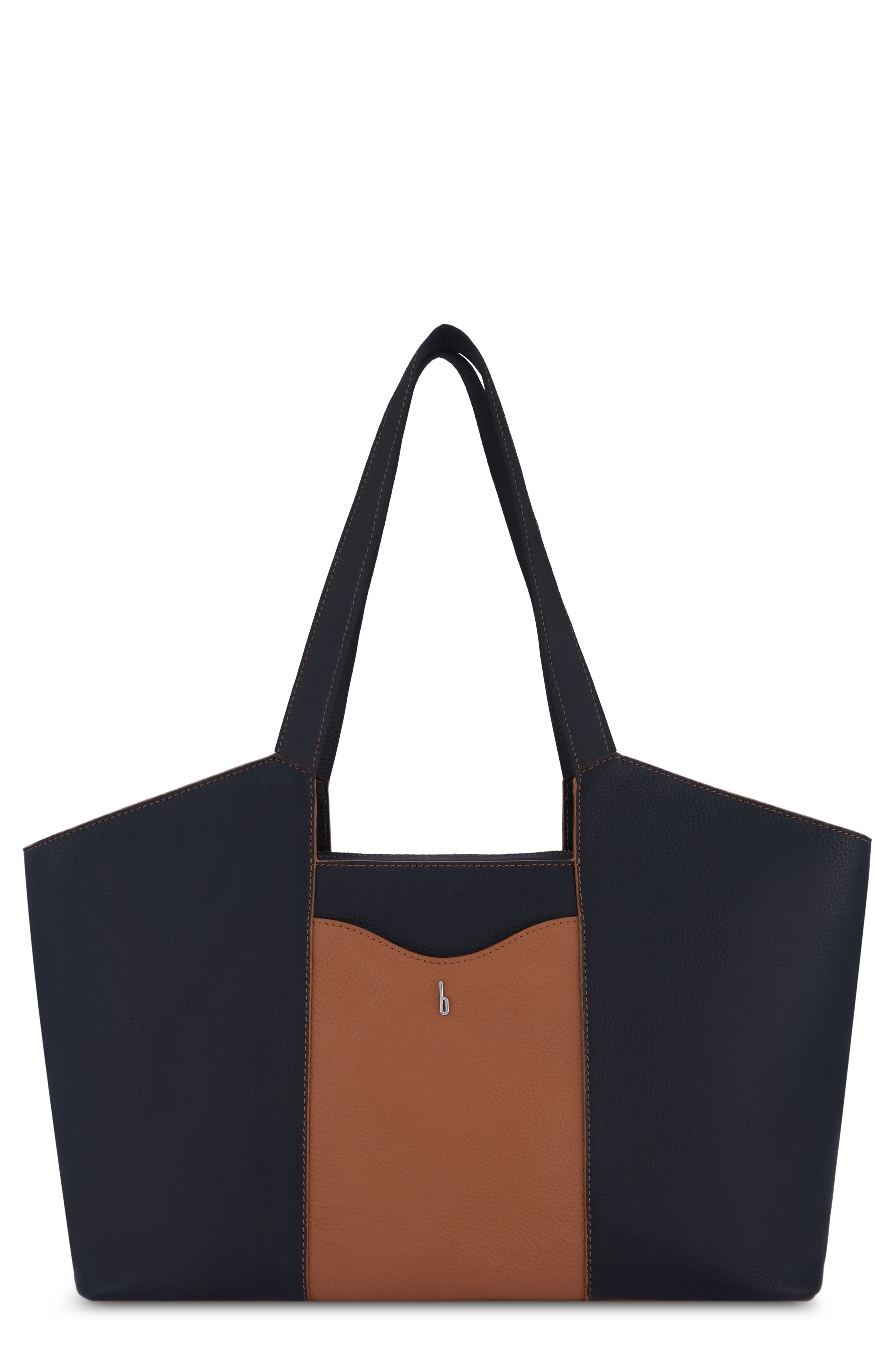 Melina Leather Tote, Main, color, BLACK/ TAN