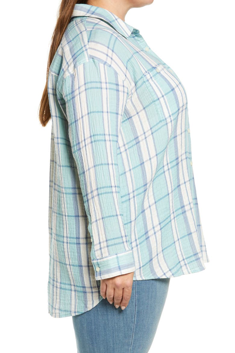 Plaid Cotton Gauze Shirt, Alternate, color, TEAL NILE SOPHIA PLAID