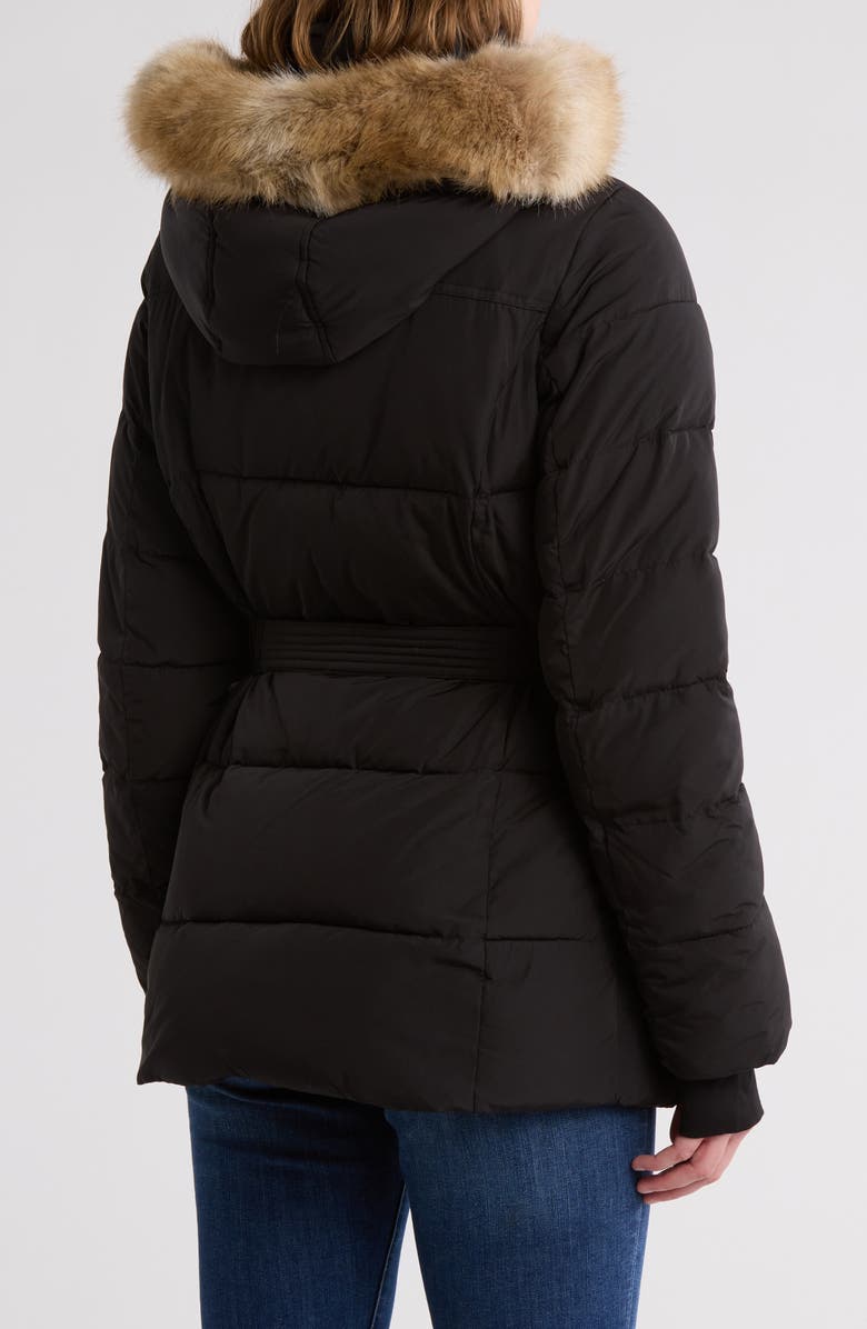 Michael Kors Faux Fur Trim Hooded Belted Puffer Jacket, Alternate, color,
