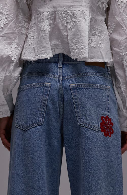 Topshop Embroidered Mid Rise Relaxed Straight Leg Jeans