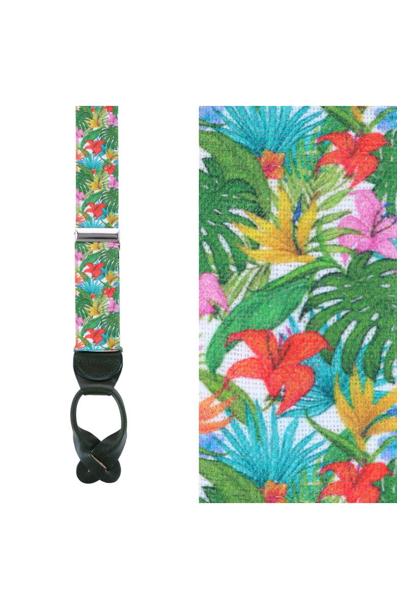 Trafalgar Tropical Hawaiian Getaway Linen Button End Suspenders, Main, color, Multiple