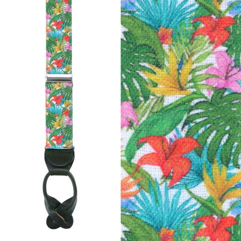 Tropical Hawaiian Getaway Linen Button End Suspenders (Braces)