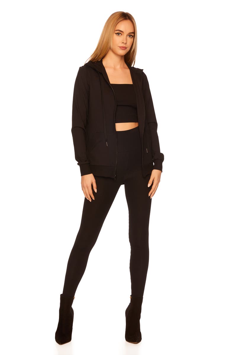 Susana Monaco Rib Trim Full Zip Hoodie, Alternate, color,