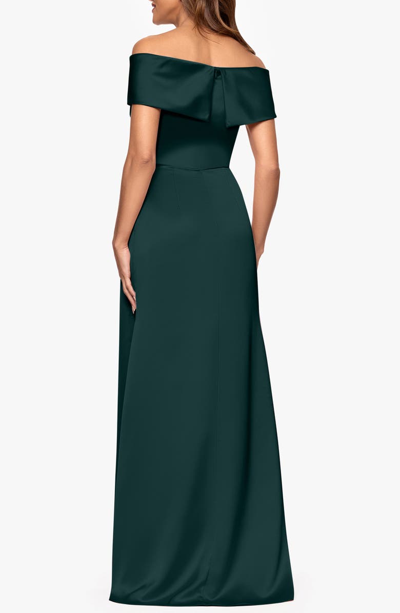 Xscape Evenings Off the Shoulder Satin Gown, Alternate, color, Hunter