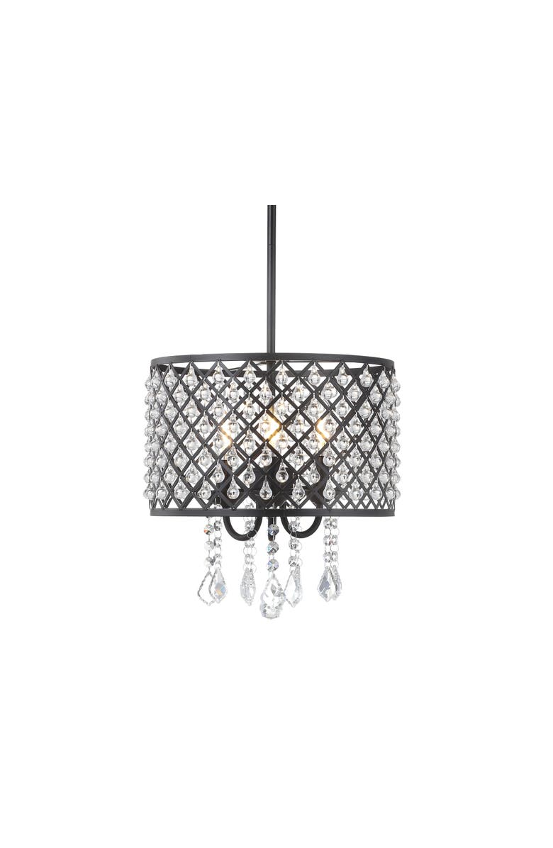 JONATHAN Y Gigi Metal/Crystal Adjustable LED Drop Chandelier, Main, color, Black