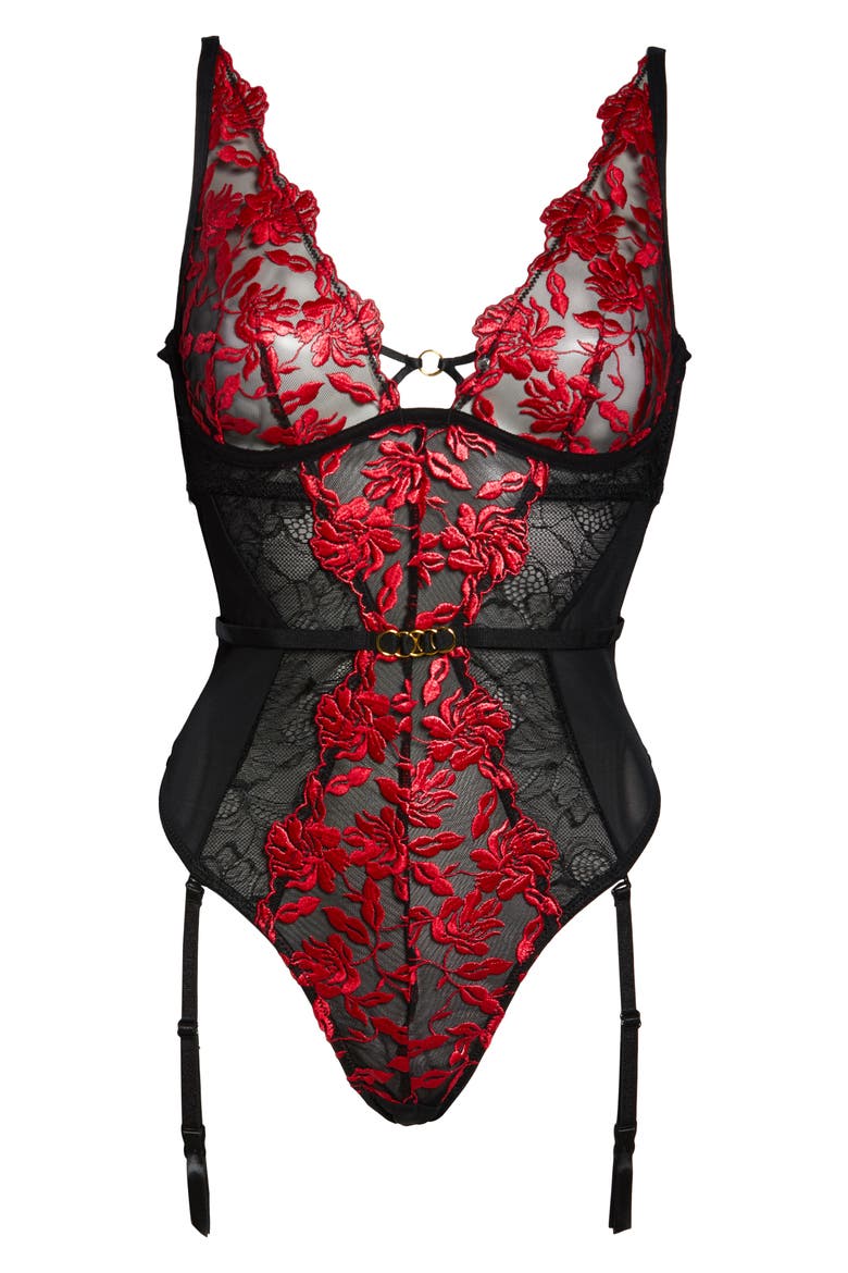 Cecile Bodysuit, Alternate, color, RED/ BLACK
