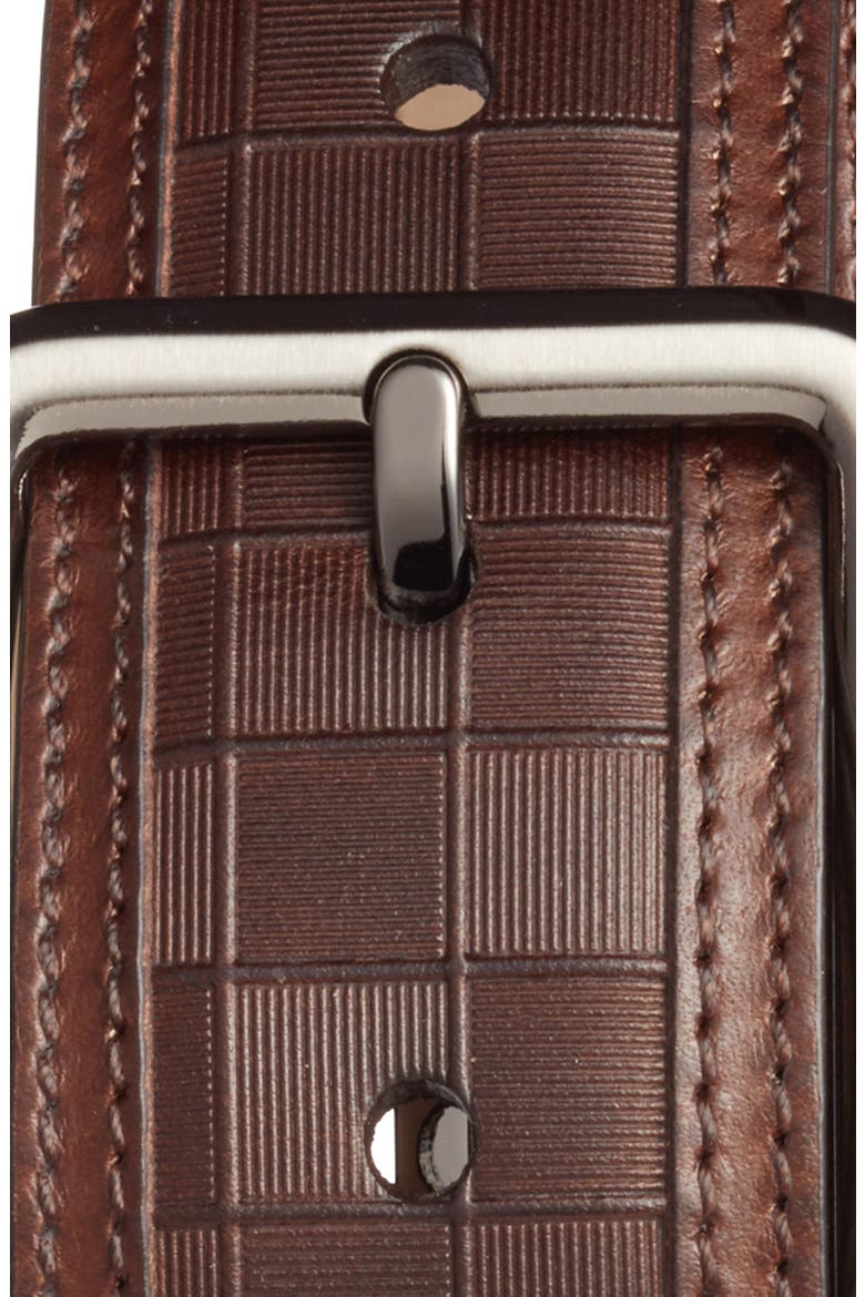 Check Leather Belt, Alternate, color, COGNAC
