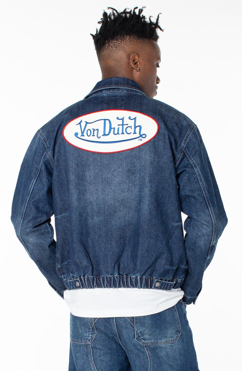 Von Dutch Pagans Collared Bomber Denim Jacket, Alternate, color, Azure Frost