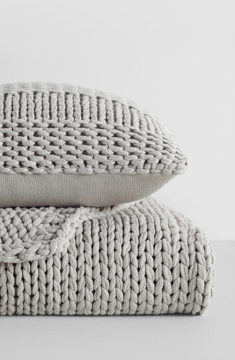 HOMESPUN Chunky Knit Accent Pillow & Oversize Throw Blanket Set, Alternate, color, Light Gray
