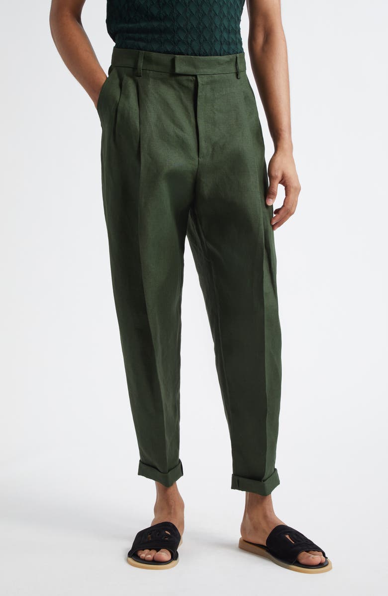 Dolce&Gabbana Crop Linen Trousers, Main, color, V0304 Militare Scuro
