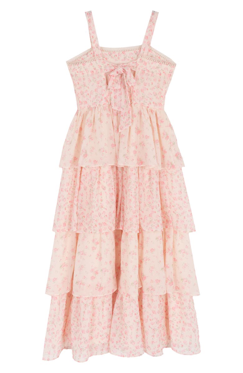 Rare Editions Kids' Floral Tiered Maxi Dress & Hair Bow Set, Alternate, color, Pink
