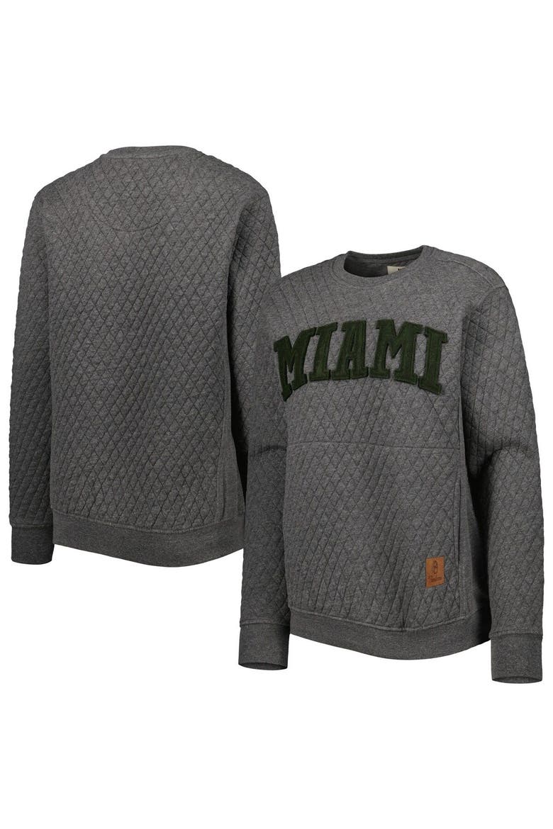 Women's Pressbox Heather Charcoal Miami Hurricanes Moose Quilted Pullover Sweatshirt, Main, color, Heather Charcoal