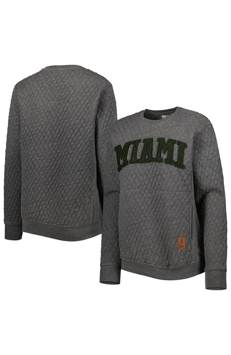 PRESSBOX Women's Pressbox Heather Charcoal Miami Hurricanes Moose Quilted Pullover Sweatshirt, Main, color, Heather Charcoal