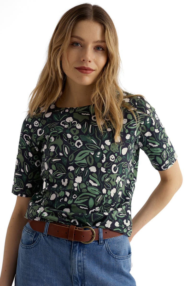 Seasalt Cornwall Poisson Print Organic Cotton T-Shirt, Alternate, color, Garden Plants Inkwell