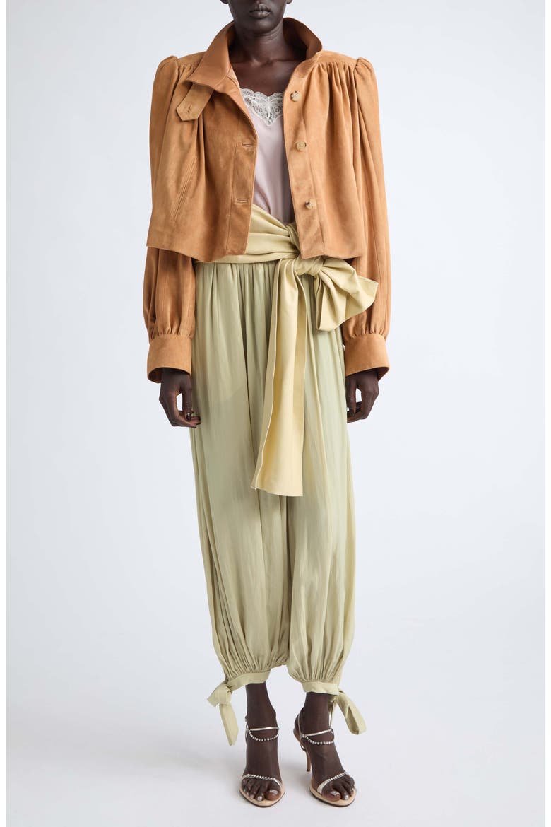 Puff Sleeve Suede Jacket, Alternate, color, CREAMY BROWN