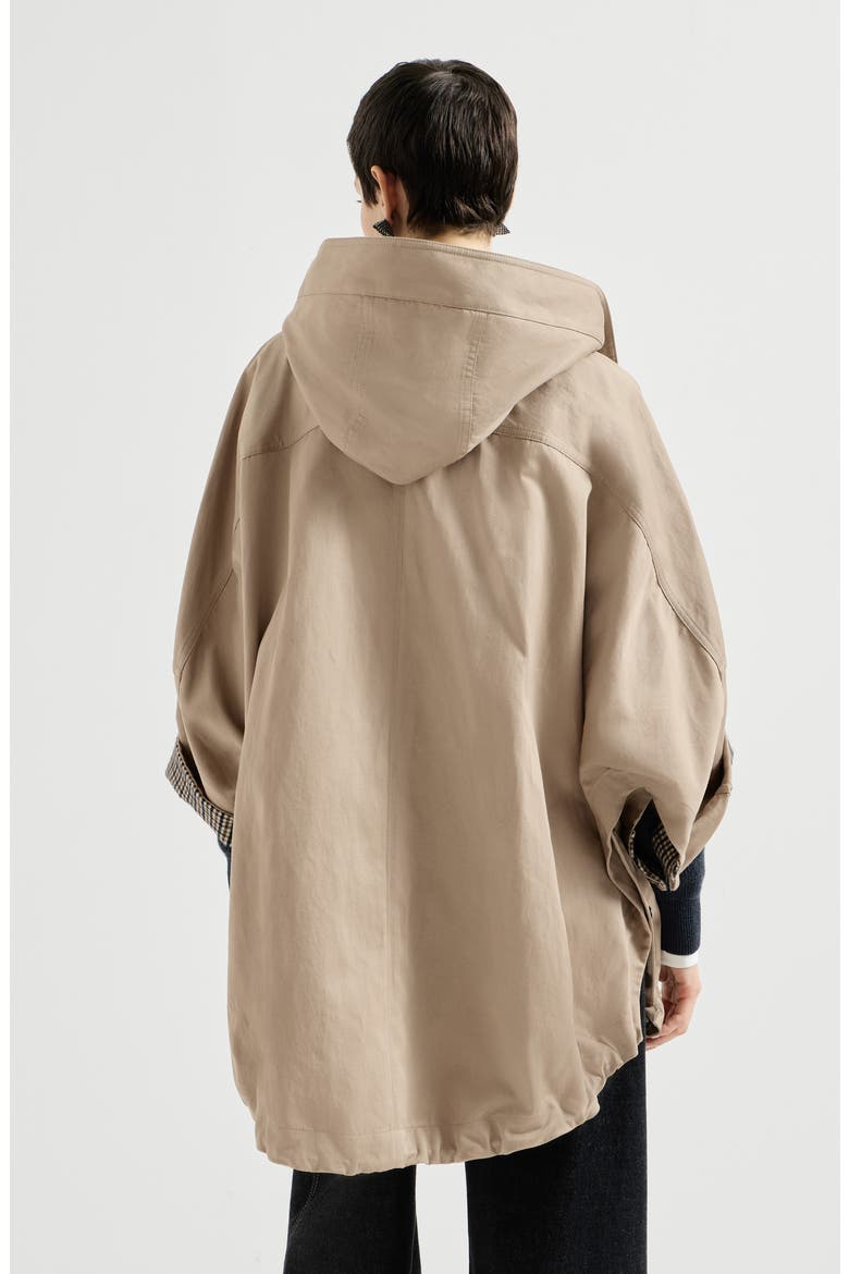 Cotton and linen twill hooded outerwear jacket with monili, Alternate, color, Camel