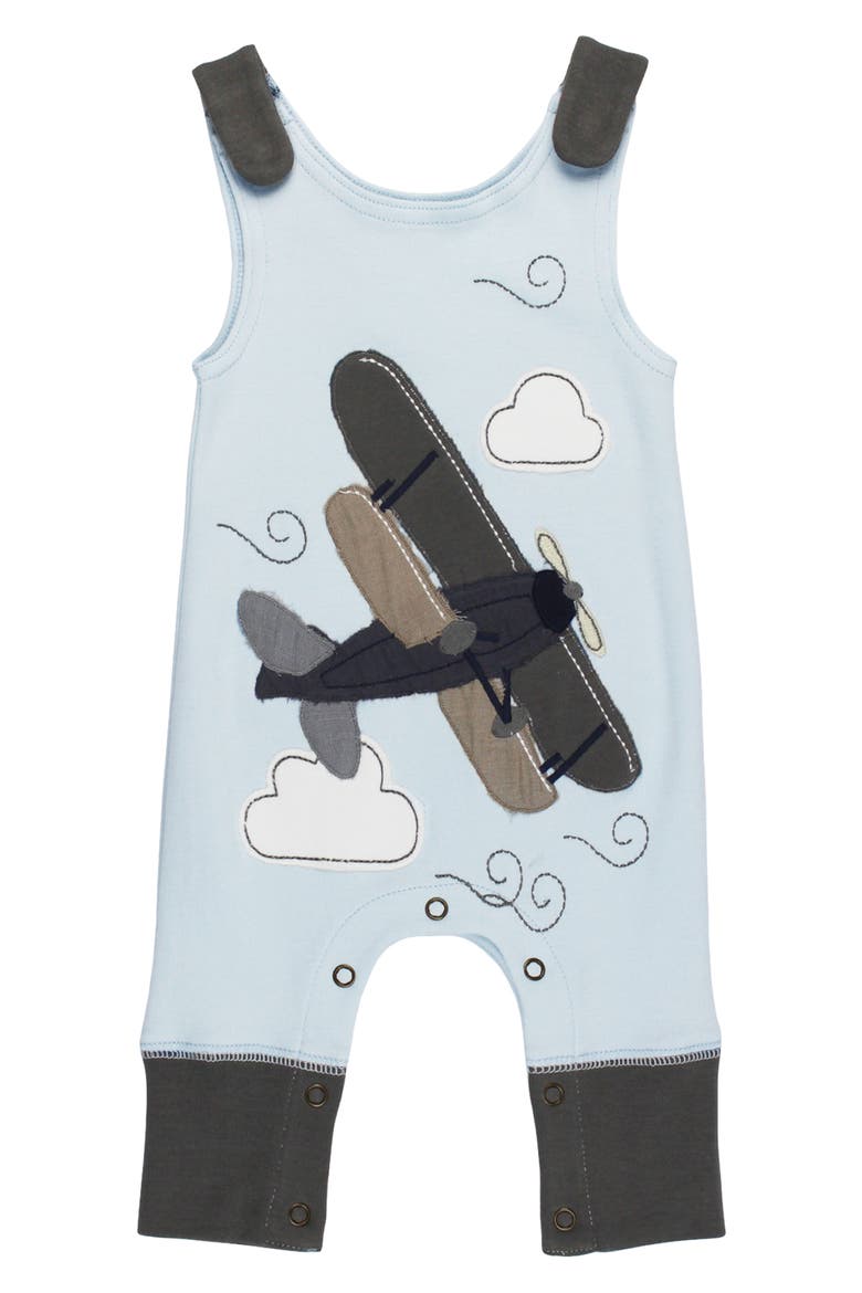 Appliqué Organic Cotton Romper, Main, color, AIRPLANE