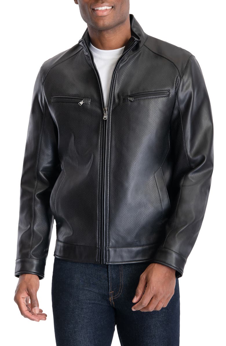 Michael Kors Perforated Faux Leather Moto Jacket, Alternate, color,