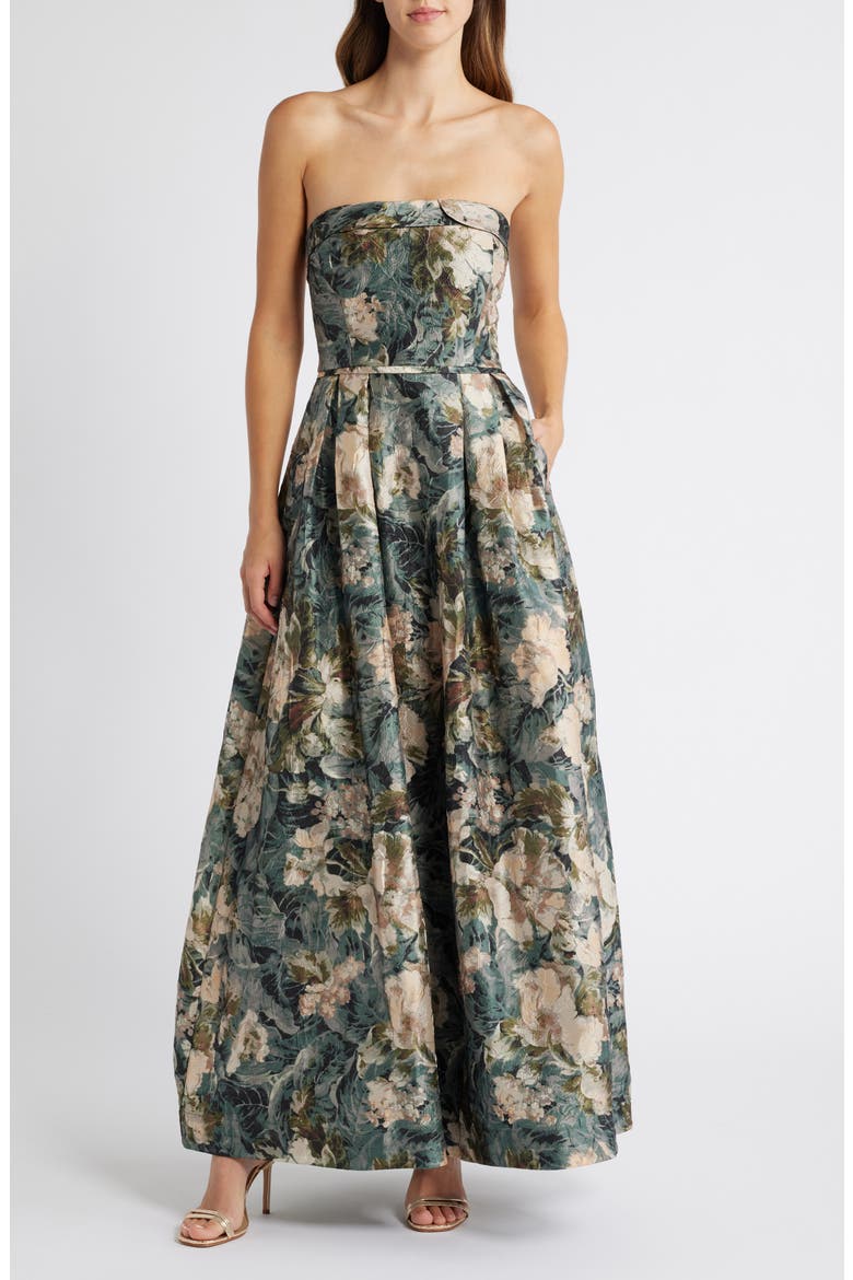 Floral Strapless Ball Gown, Main, color, BLUSH SAGE MULTI