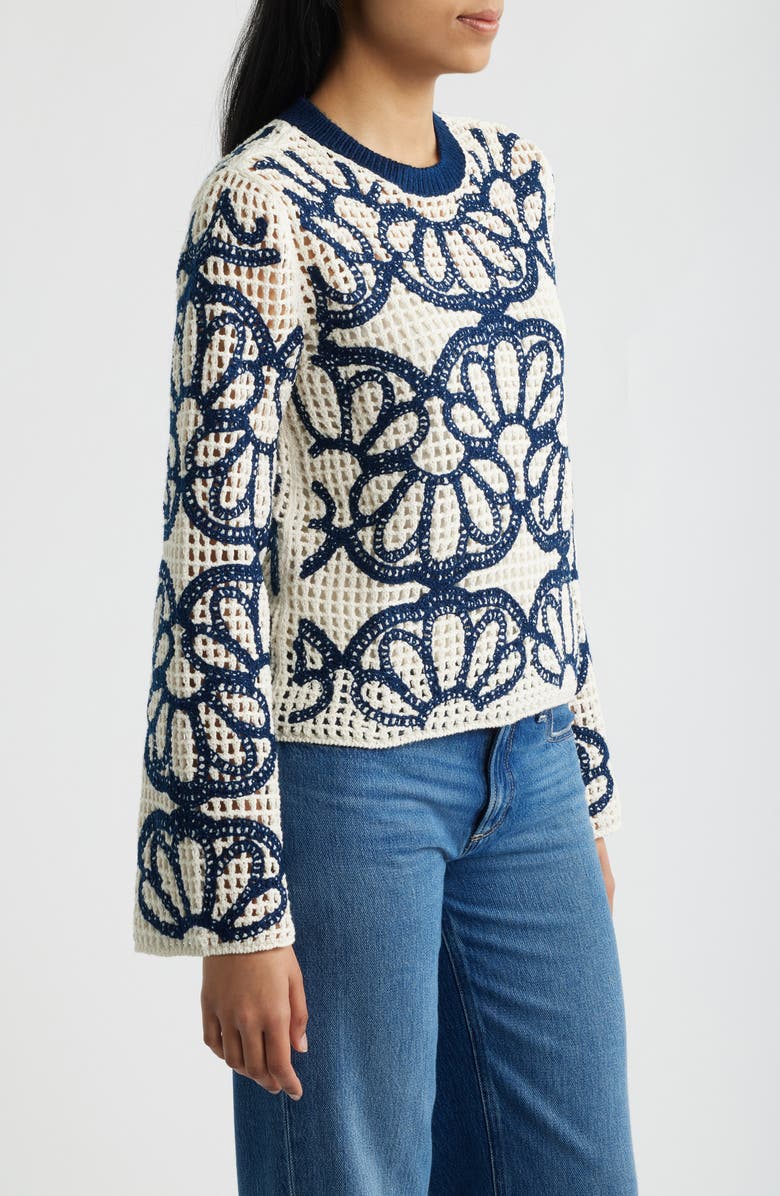 Madewell Rhoda Floral Embroidered Open Stitch Sweater, Alternate, color, Navy Floral Embroidery
