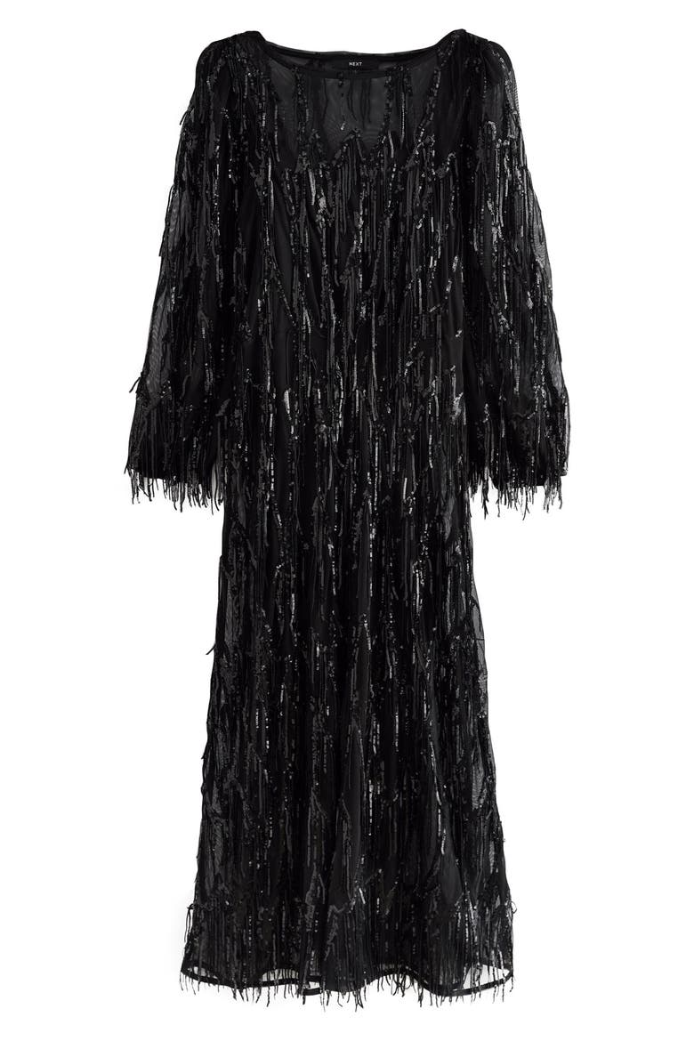 Sequin Tassel Long Sleeve Dress, Alternate, color, BLACK