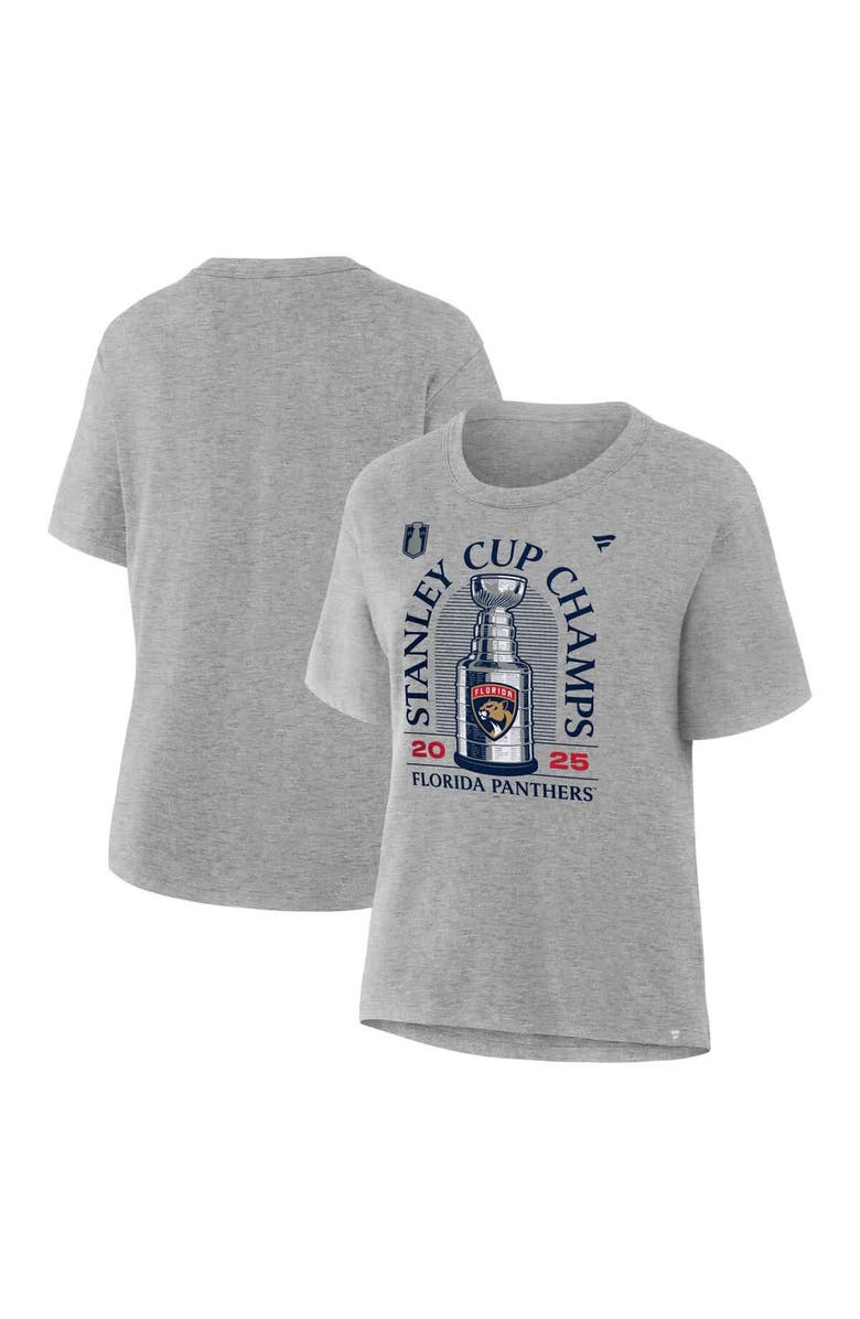 FANATICS Women's Fanatics Heather Gray Florida Panthers 2025 Stanley Cup Champions Locker Room T-Shirt, Main, color, 
