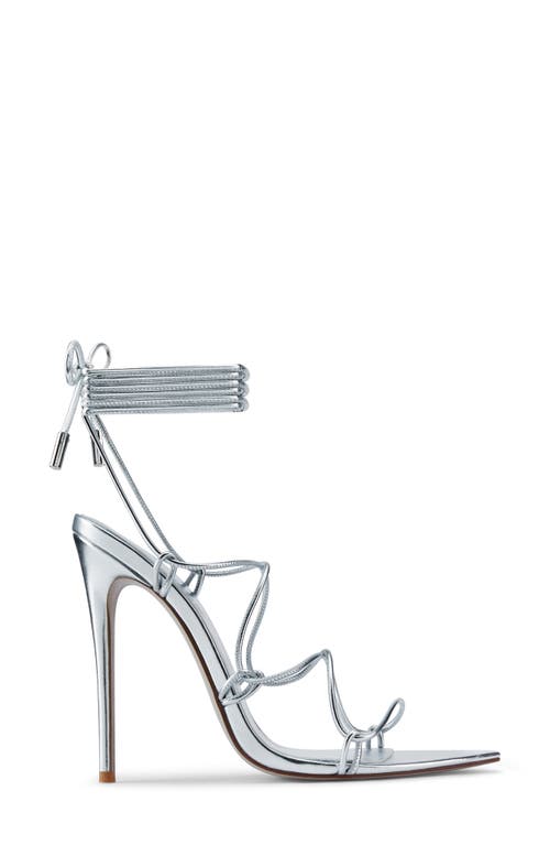 Femme La Sin Ankle Wrap Pointed Toe Sandal In Silver