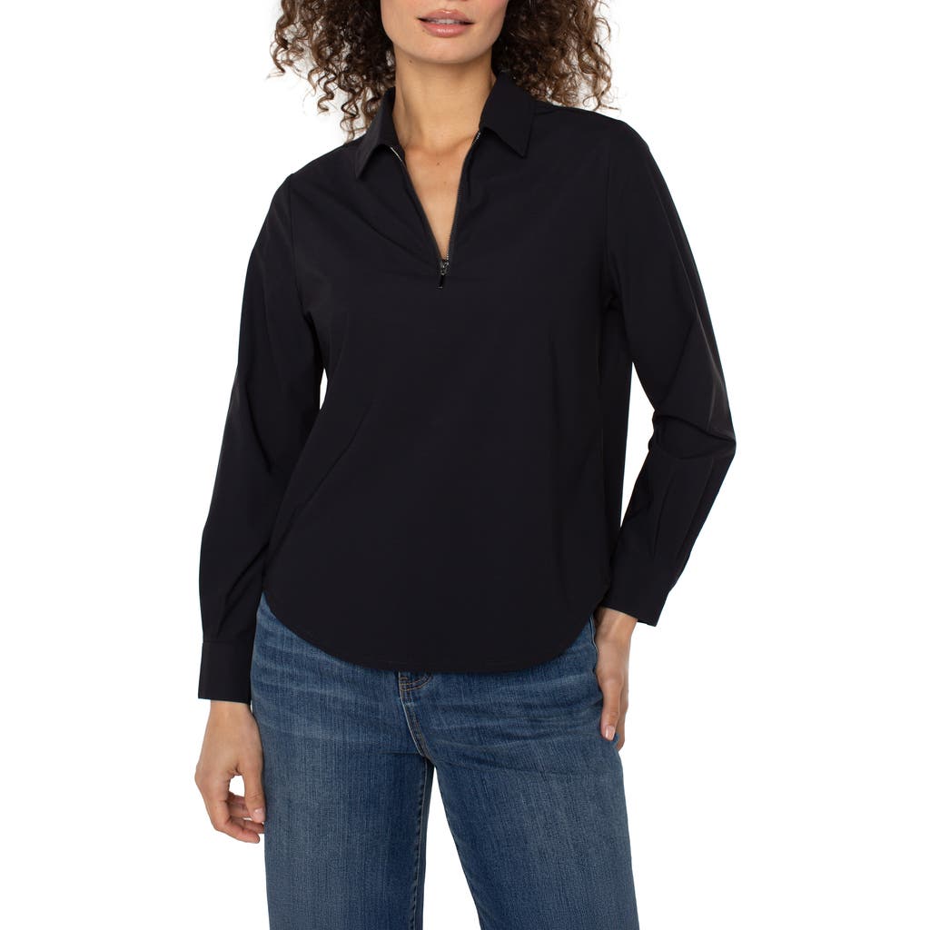 Liverpool Los Angeles Half Zip Collar Shirt In Black