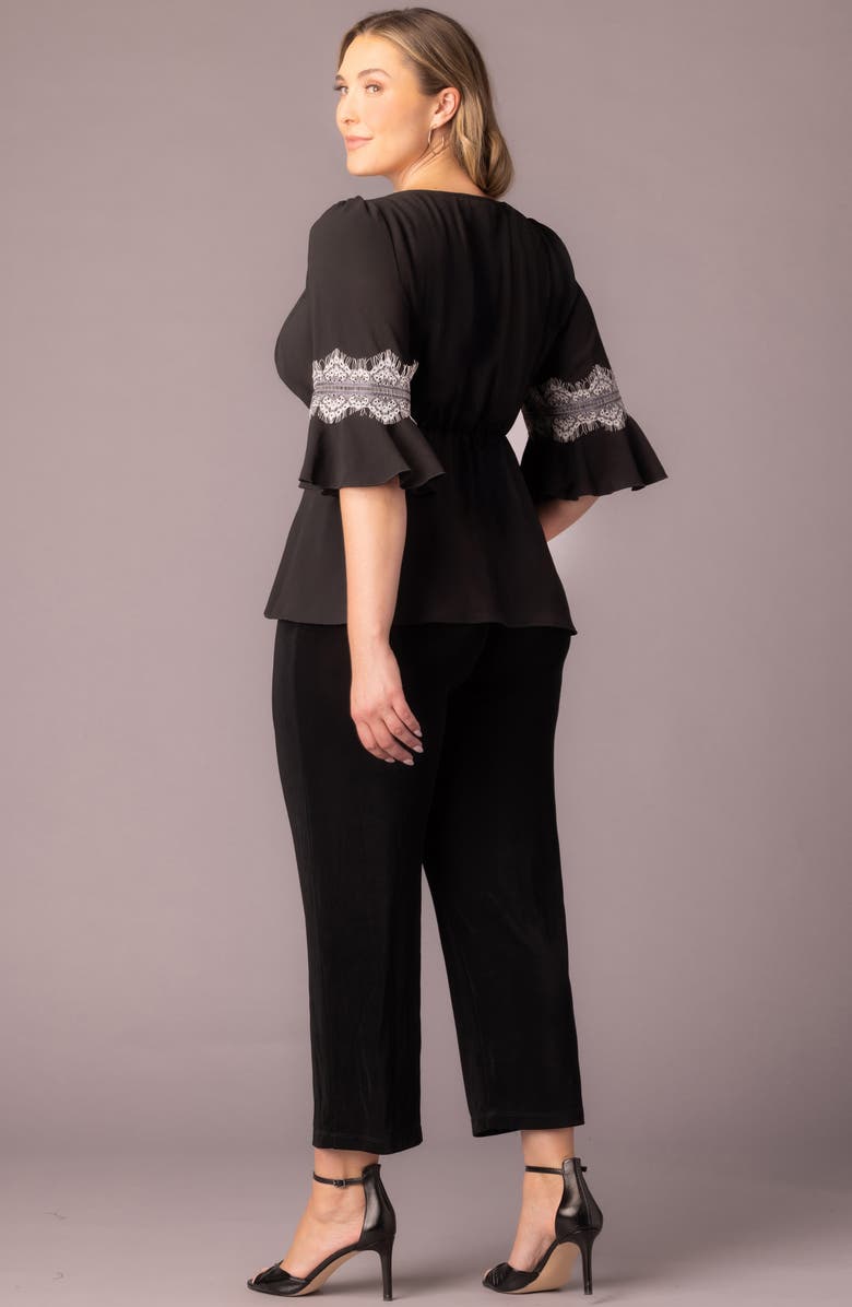 Kiyonna Chateau Lace Peplum Top, Alternate, color, Black Noir