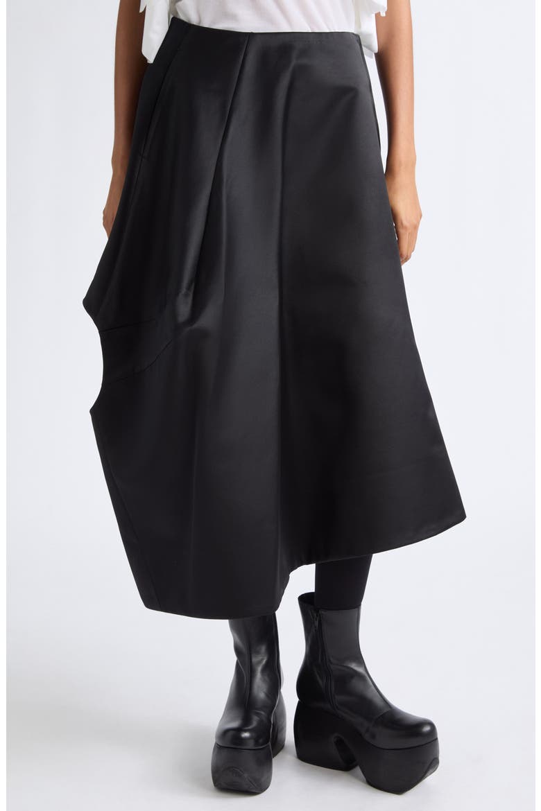 Asymmetrical Draped Satin Midi Skirt, Main, color, BLACK