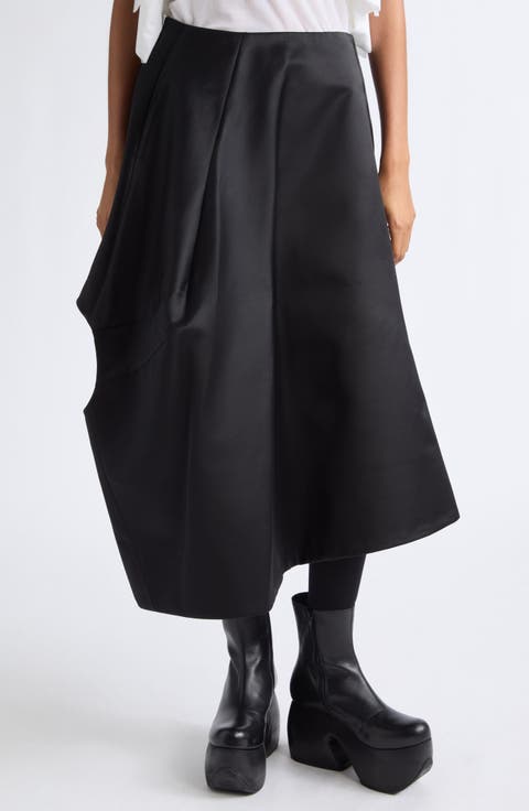 Asymmetrical Draped Satin Midi Skirt